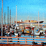 Hadi Agahee pointillism harbor painting